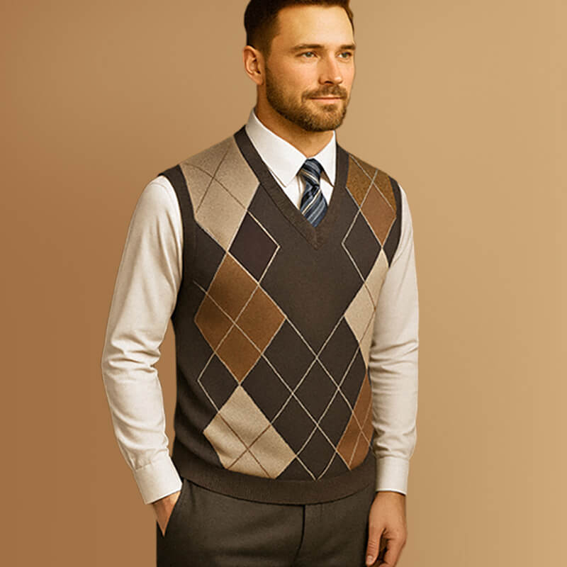 Colete masculino de tricô com losangos - Image 2